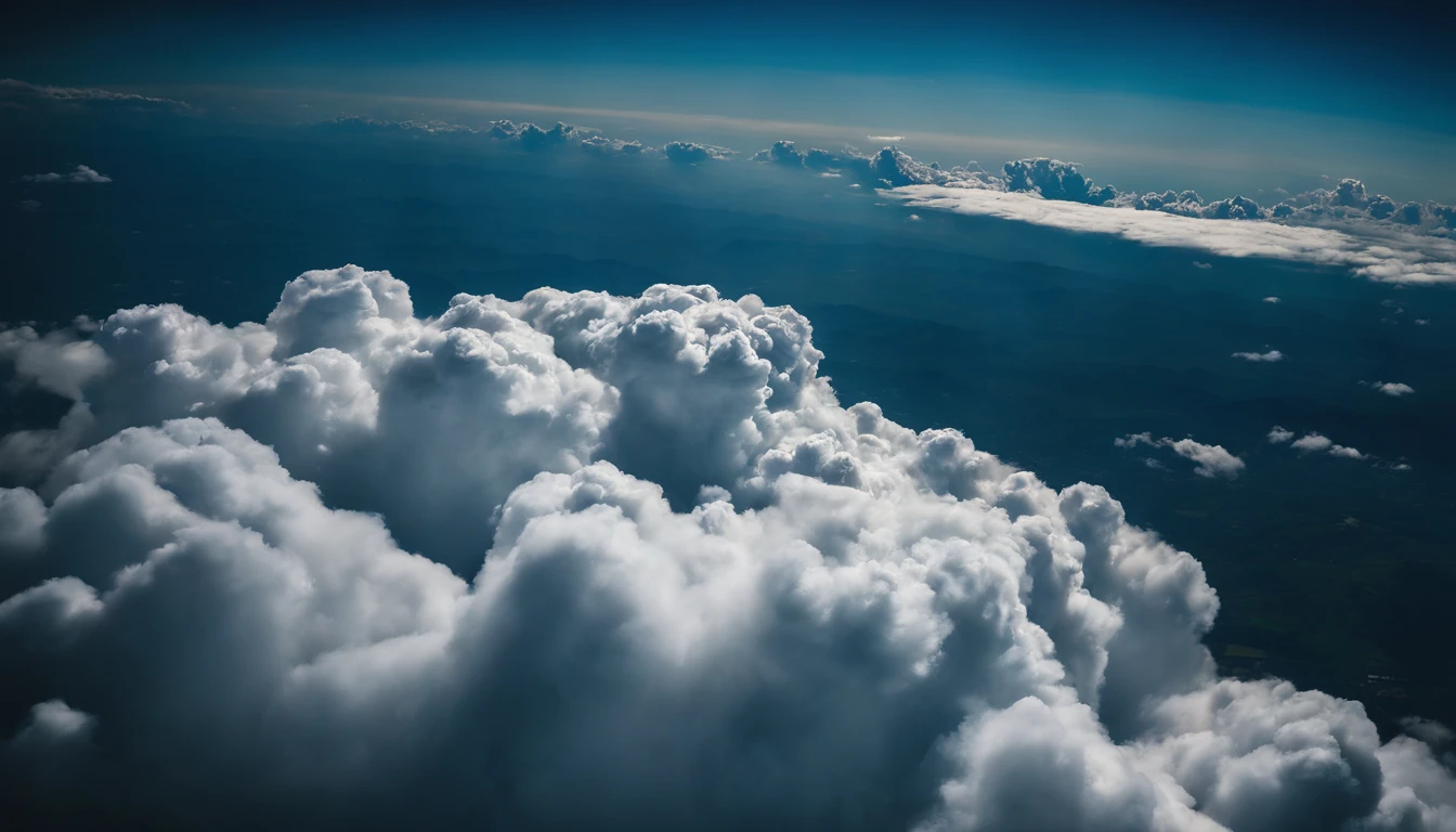a high-angle shot of a cumulus nimbus cloud from an airplane or tall building, providing a unique perspective and emphasizing the vastness of the cloud’s expanse