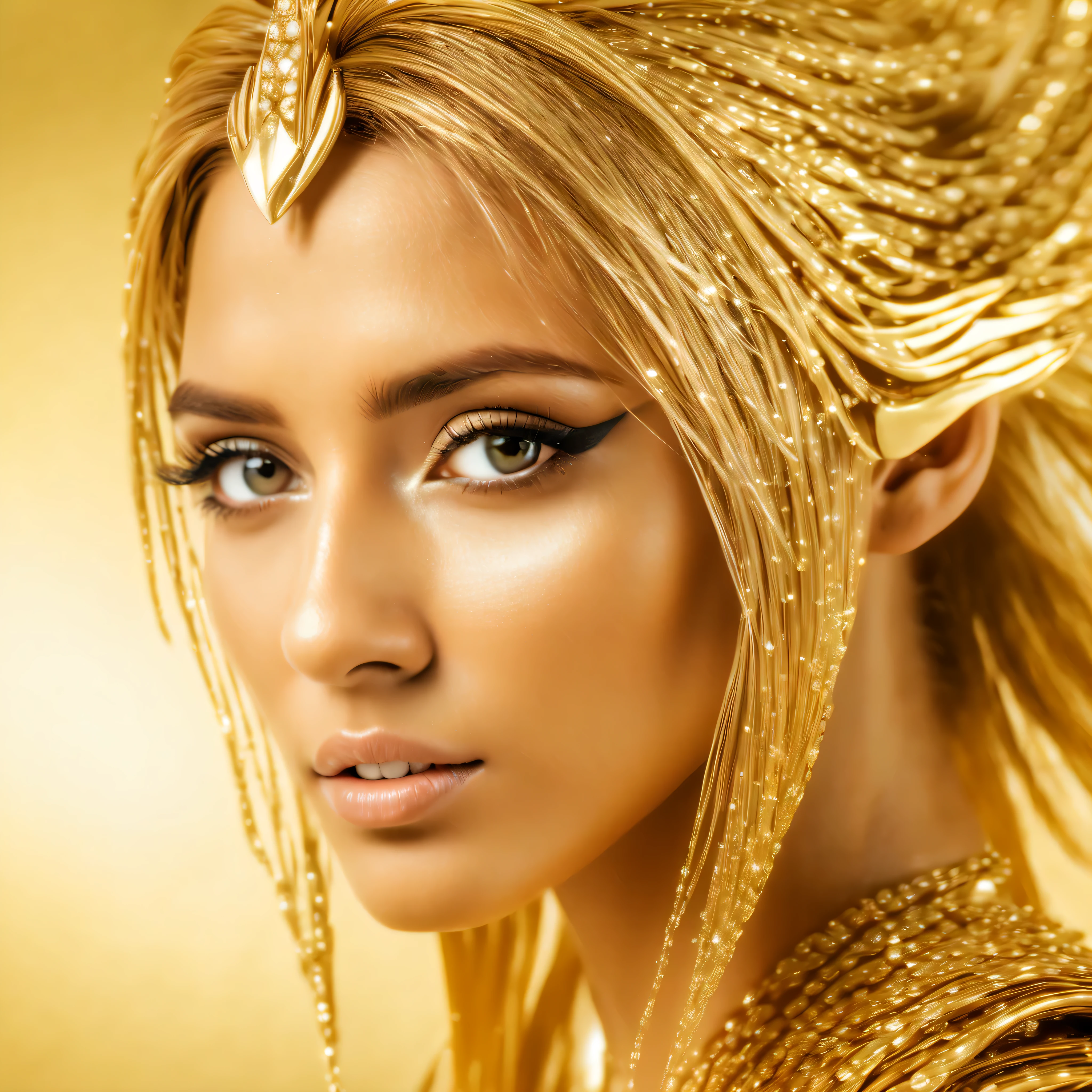 Knight of the Zodiac Aiolia de Leo, caveleira de ouro com capa branca, Saint Seya, (STYLE V-RAY!!!), CABELO REALISTA!!! (OURO BRILHANTE), (textura realista:2.0), (HDR:1.2), (4K), BLOND HAIR LONG, tiro de corpo inteiro!!!, camera low, mulher, rosto angelical, symmetrical face, seduzir, coxas musculosas definidas, fundo bokeh, corpo inteiro, mostre as pernas de calcinha dourada brilhante relusente, olhos azuis sensuais, coxas BRANCAS, pernas, boca vermelha, olhos pequenos, nariz fino, (ETINIA ESLAVA), pele branca, 22 year old girl skin clean, (ABSTRACT GALAXY BACKDROP!), (OLHOS PERFEITOS!), hot girl, hot ass