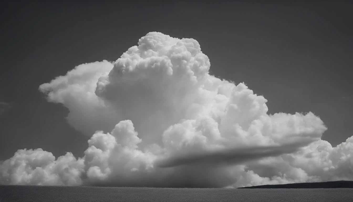 a minimalistic shot of a solitary cumulus nimbus cloud against a plain, monochromatic background, emphasizing its beauty and simplicity
