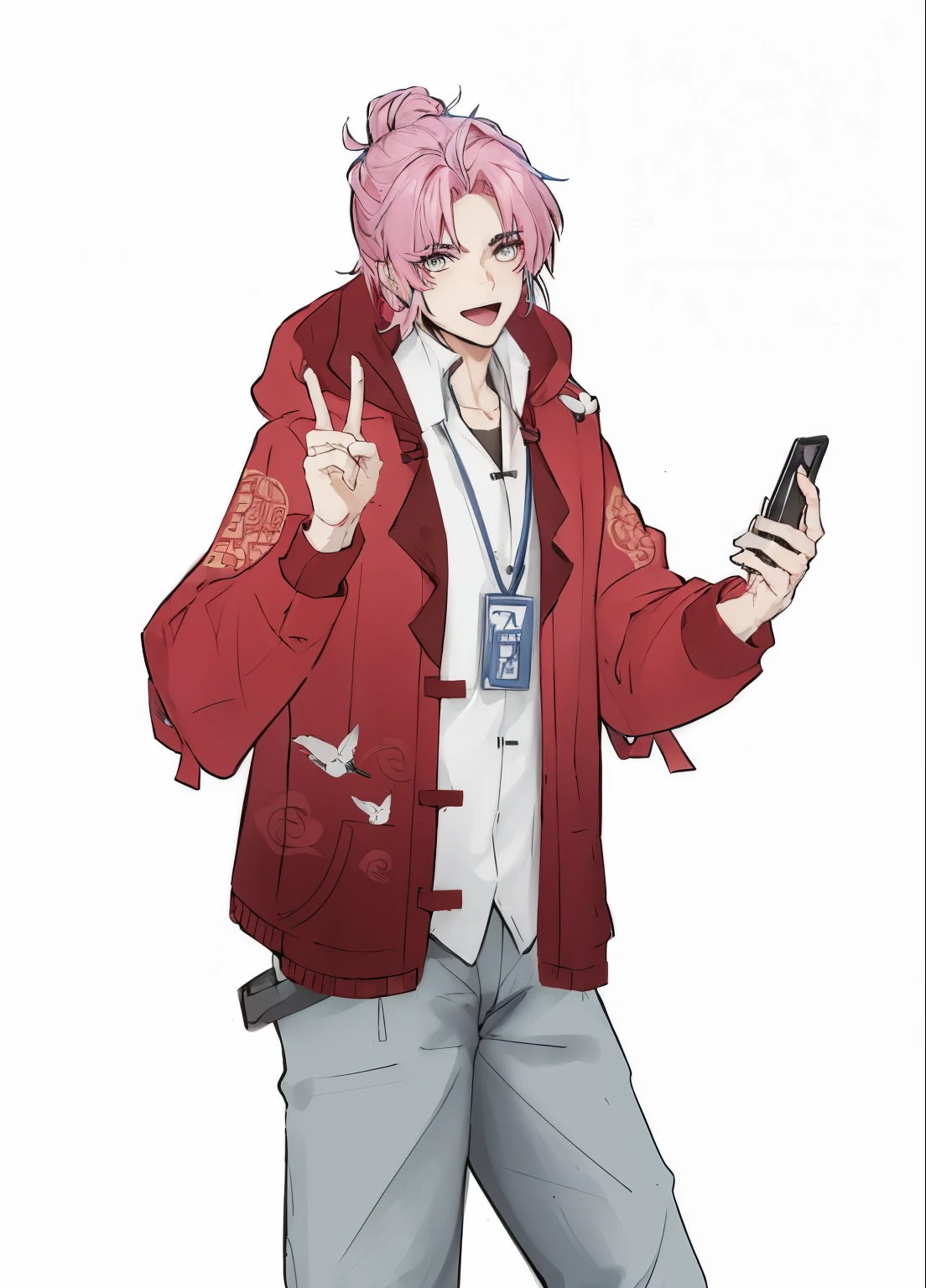Background Heavy Painting,Chinese style, as an anime character, male character,pink hair, 8k!