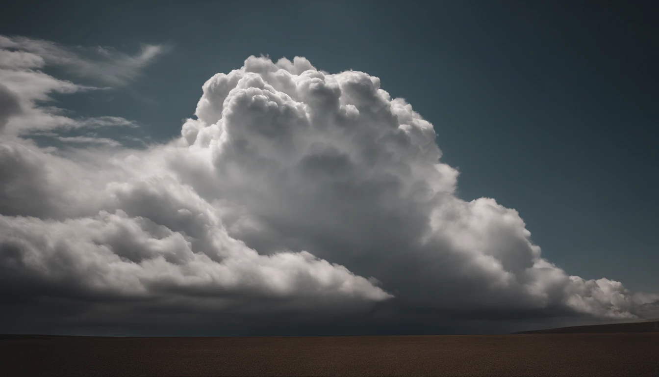 a minimalistic shot of a solitary cumulus nimbus cloud against a plain, monochromatic background, emphasizing its beauty and simplicity