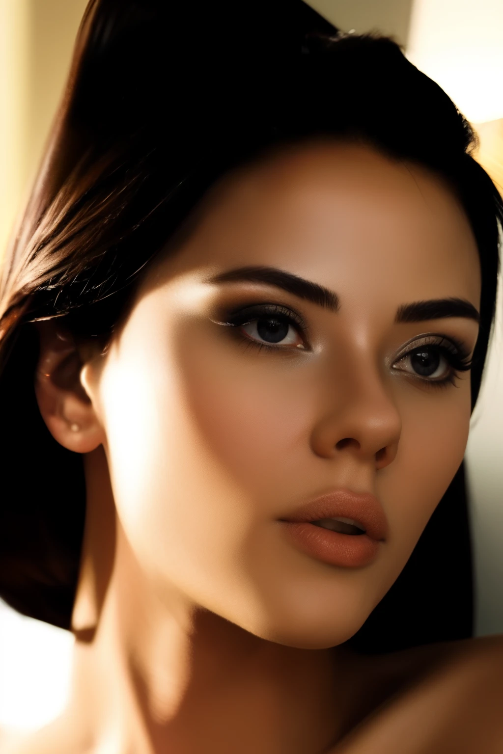 Absurd resolution, high resolution, (masterpiece: 1.4), hyper-detail, hyper-realistic, beautiful 18 year old girl with black hair, happy, rage, night, light portrait, Instagram model, cleavage, beautiful latin face, beautiful body and face, beautiful woman, beautiful and detailed body and face, beautiful face and figure, natural makeup, photorealistic, RAW, skin texture, film grain, best shadow, 55mm, ultra HD, film grain,