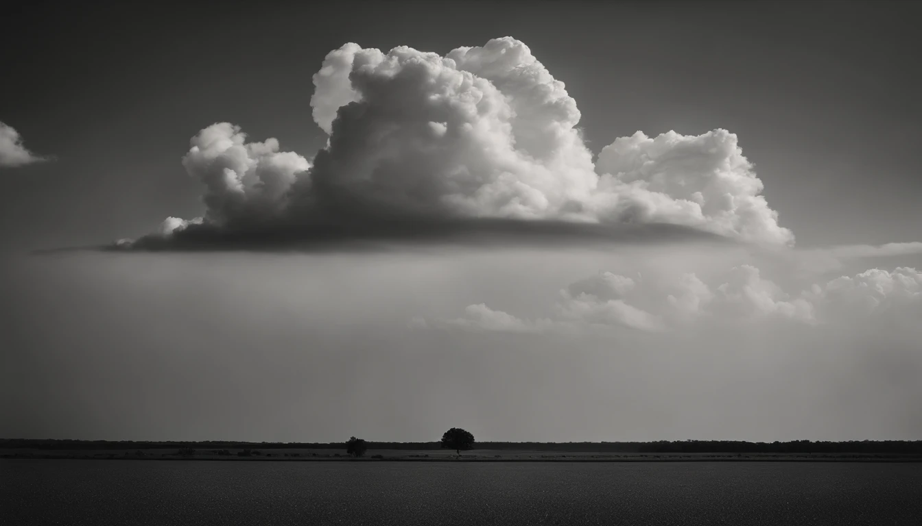 a minimalistic shot of a solitary cumulus nimbus cloud against a plain, monochromatic background, emphasizing its beauty and simplicity