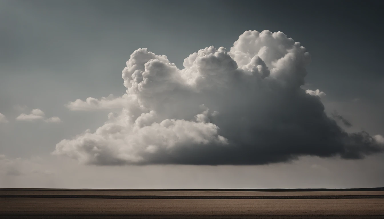 a minimalistic shot of a solitary cumulus nimbus cloud against a plain, monochromatic background, emphasizing its beauty and simplicity