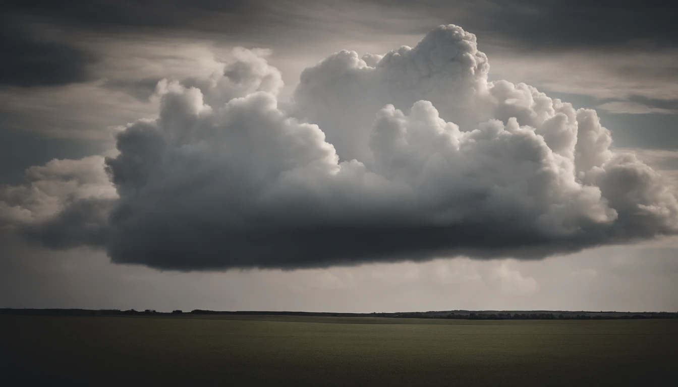 a minimalistic shot of a solitary cumulus nimbus cloud against a plain, monochromatic background, emphasizing its beauty and simplicity