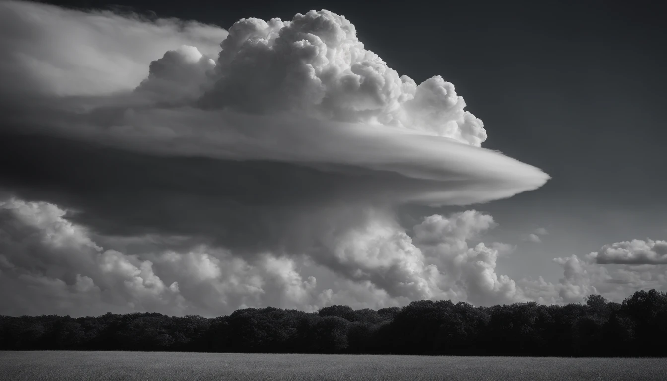 a minimalistic shot of a solitary cumulus nimbus cloud against a plain, monochromatic background, emphasizing its beauty and simplicity