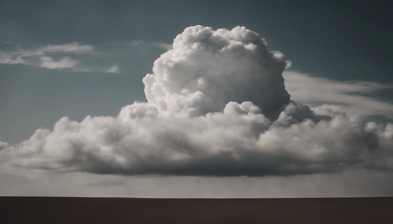 a minimalistic shot of a solitary cumulus nimbus cloud against a plain, monochromatic background, emphasizing its beauty and simplicity