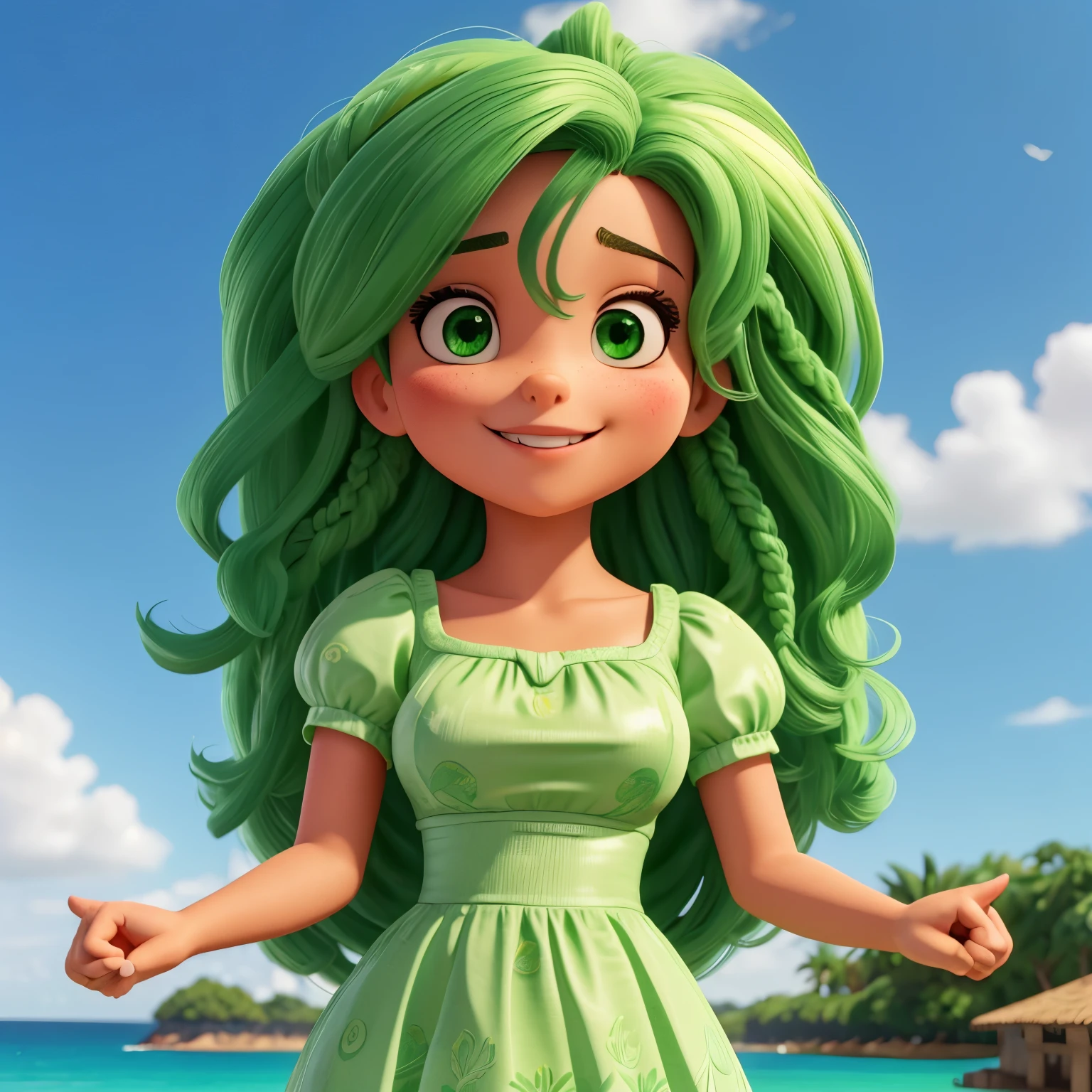 Mulher branca cabelo loiro escuro longo. Olhos verdes sorriso lindo olhos grandes. Sobrancelha marcada e grande. Boca grande. Vestindo vestido laranja 