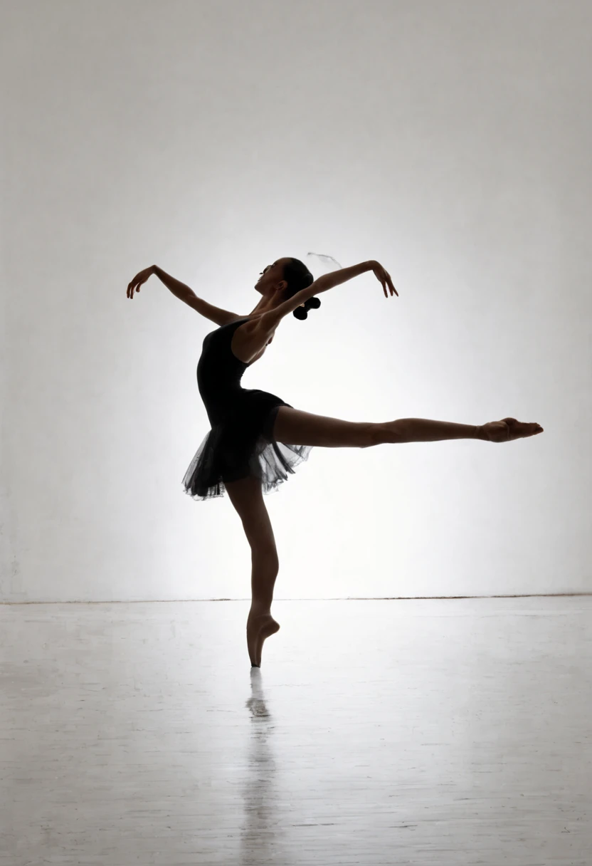 ballet dancer silhouette, spotlight, minimalist stage, (silhouette art:1.8,剪影艺术), (Best quality:1.5, masterpiece:1.5).