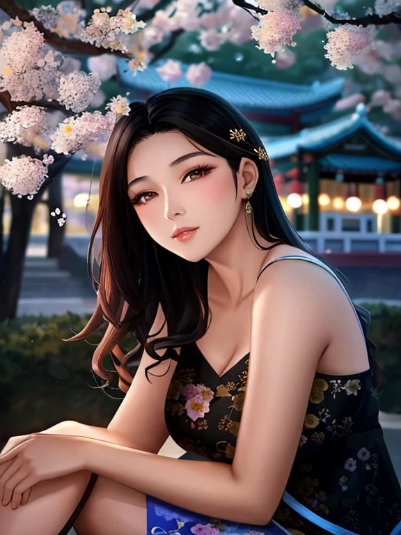 a close up of a woman sitting under a tree with flowers, beautiful asian girl, gorgeous chinese model, beautiful asian woman, chinese girl, a young asian woman, beautiful south korean woman, beautiful young asian woman, chinese woman, asian beautiful face, photo of a beautiful woman, asian features, gorgeous young korean woman, xintong chen, an asian woman