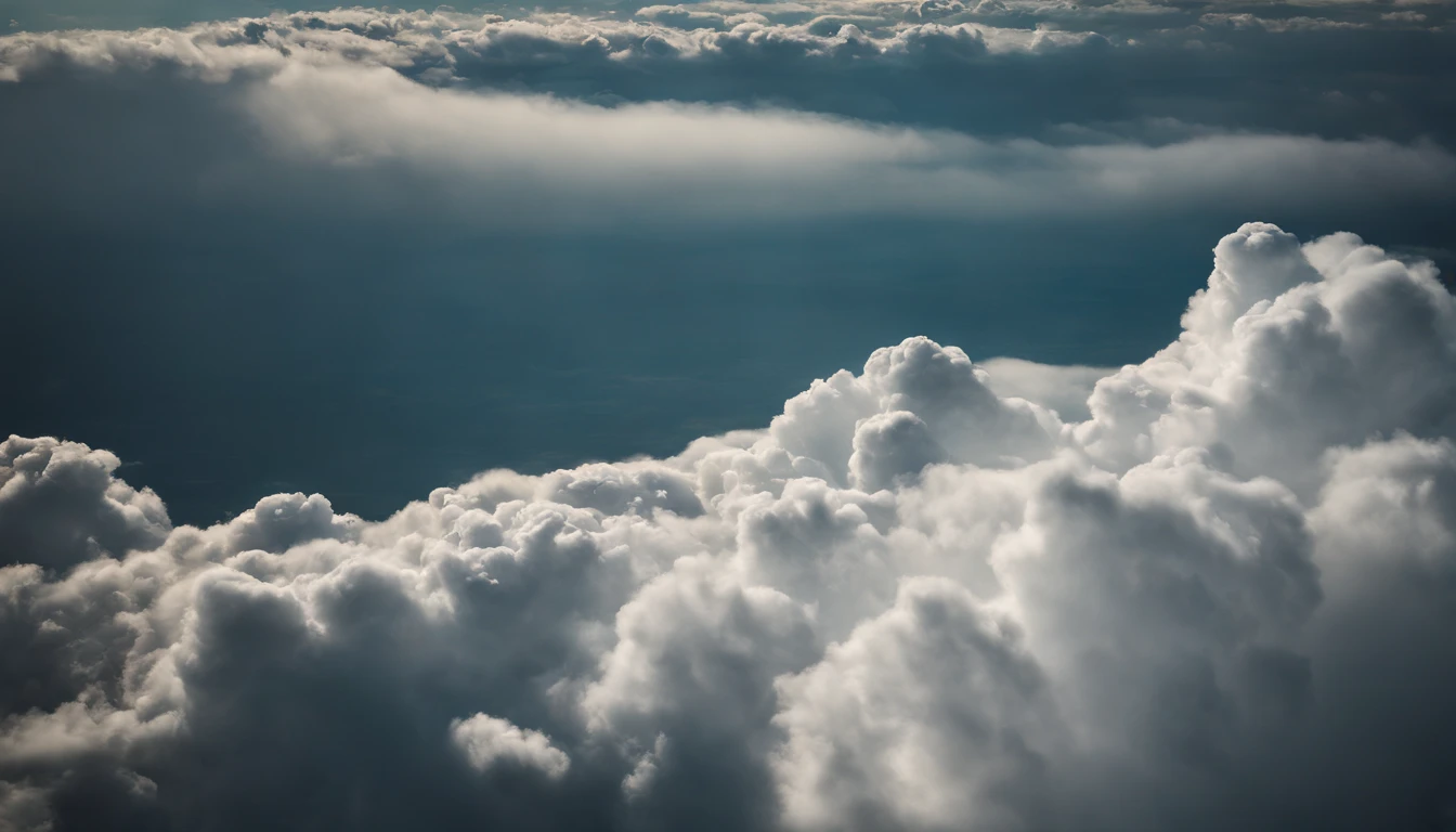 a high-angle shot of a cumulus nimbus cloud from an airplane or tall building, providing a unique perspective and emphasizing the vastness of the cloud’s expanse