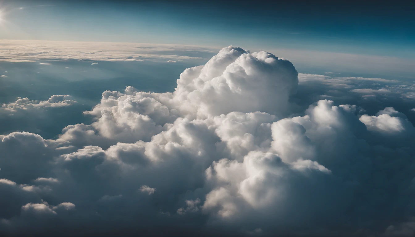 a high-angle shot of a cumulus nimbus cloud from an airplane or tall building, providing a unique perspective and emphasizing the vastness of the cloud’s expanse