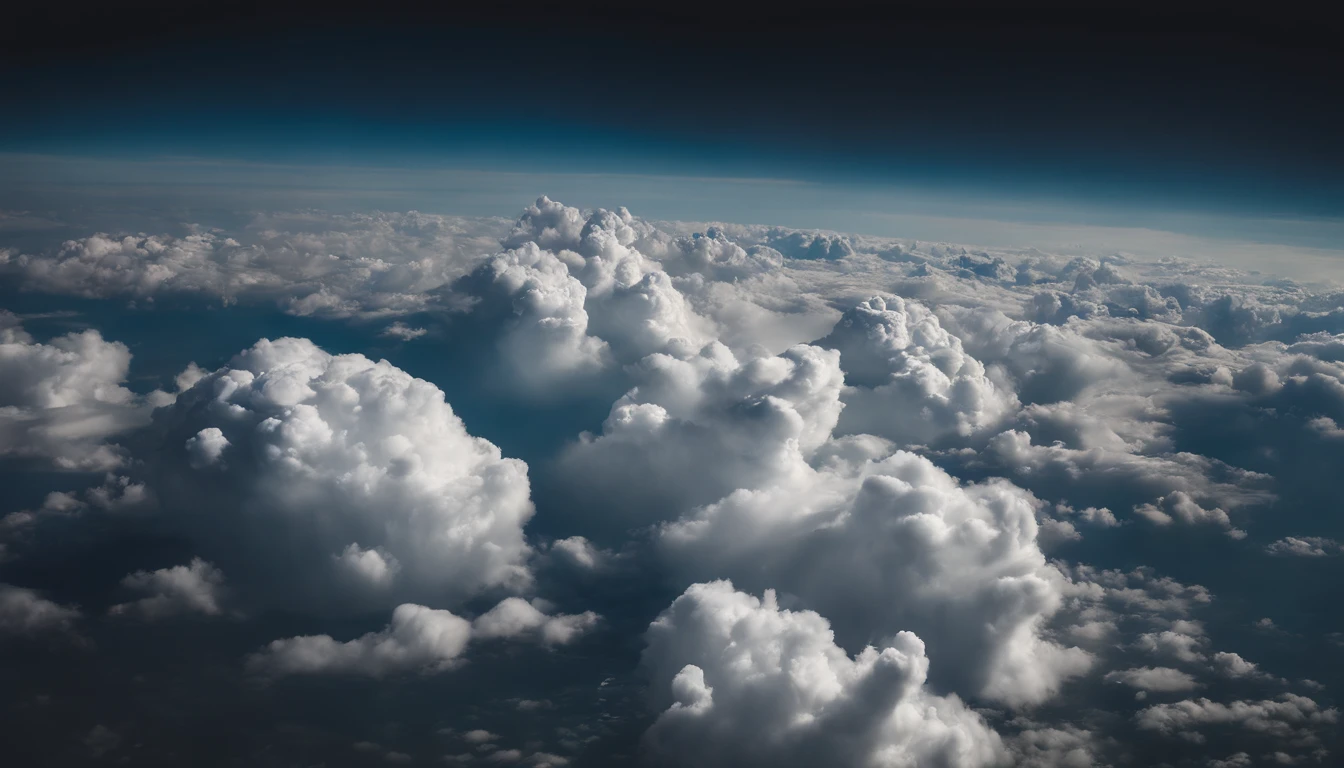 a high-angle shot of a cumulus nimbus cloud from an airplane or tall building, providing a unique perspective and emphasizing the vastness of the cloud’s expanse