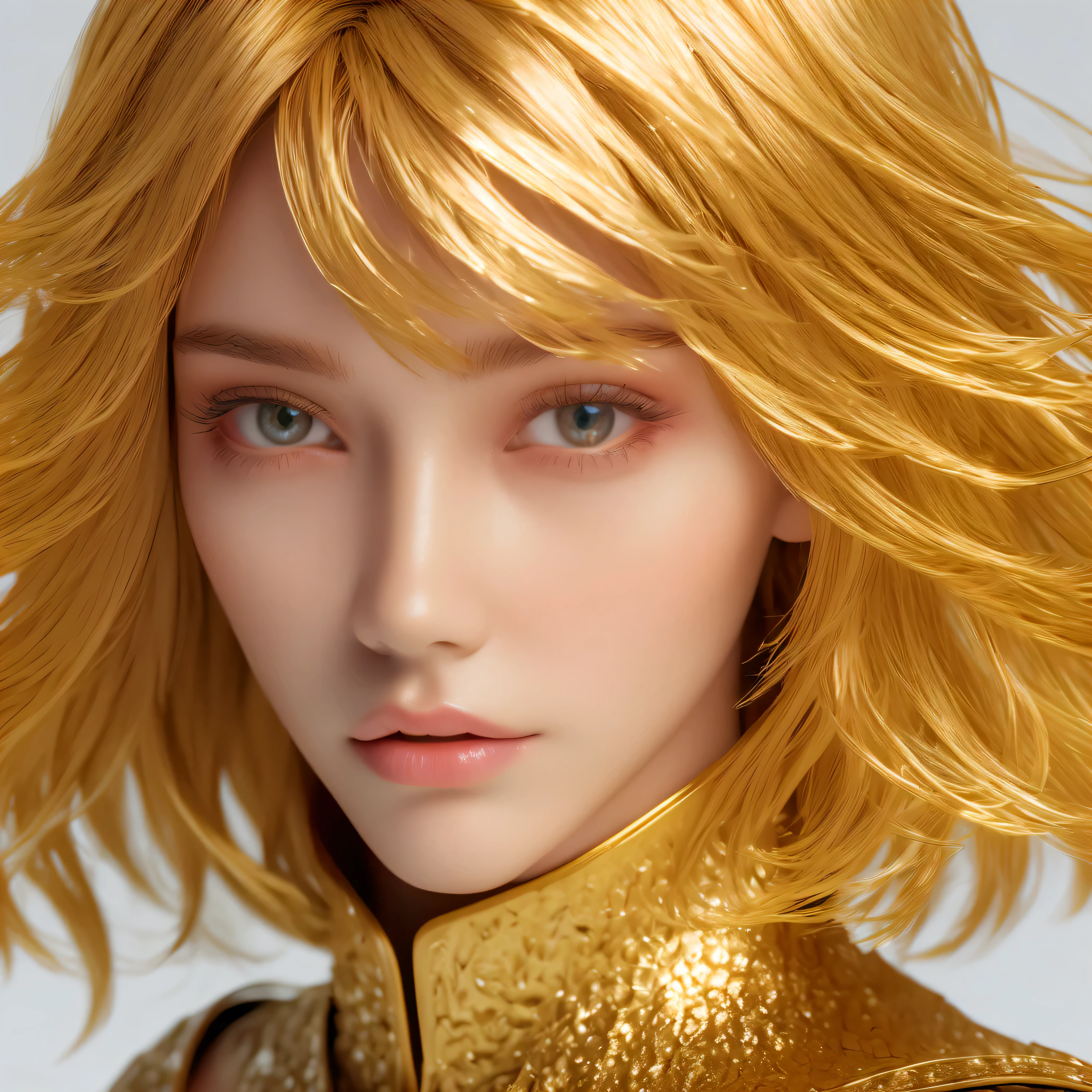 Knight of the Zodiac Aiolia de Leo, caveleira de ouro com capa branca, ataque na velocidade da luz, Saint Seya, (STYLE V-RAY!!!), (textura METAL REALISTA), CABELO REALISTA!!! (OURO BRILHANTE), (textura realista:2.0), (HDR:1.2), (4K), BLOND HAIR LONG, tiro de corpo inteiro!!!, camera low, TRAJE super detalhada ( ARMADURA), traje com pedras preciosas, ombreiras largas, mulher, rosto angelical, symmetrical face, seduzir, coxas musculosas definidas, SALA DO TRONO MAJESTADE, corpo inteiro, mostre as pernas de calcinha dourada brilhante relusente, olhos azuis sensuais, coxas BRANCAS, pernas, boca vermelha, olhos pequenos, nariz fino, (ETINIA ESLAVA), pele branca, 22 year old girl skin clean, pele branca, 22 year old girl skin clean, (OLHOS PERFEITOS!), hot girl, (BARRIGA SENSUAIS!)