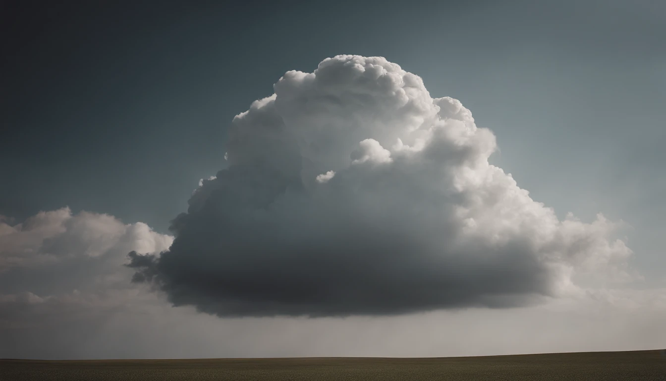 a minimalistic shot of a solitary cumulus nimbus cloud against a plain, monochromatic background, emphasizing its beauty and simplicity