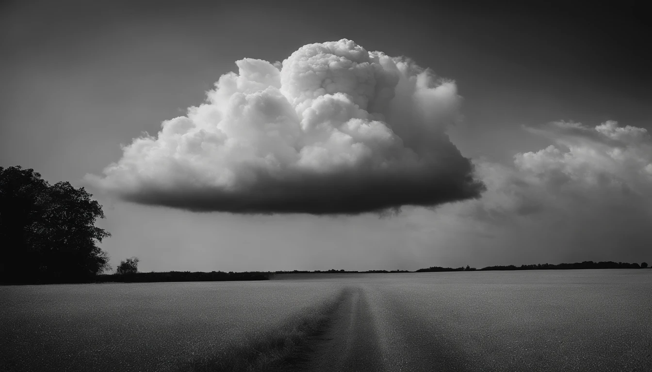 a minimalistic shot of a solitary cumulus nimbus cloud against a plain, monochromatic background, emphasizing its beauty and simplicity