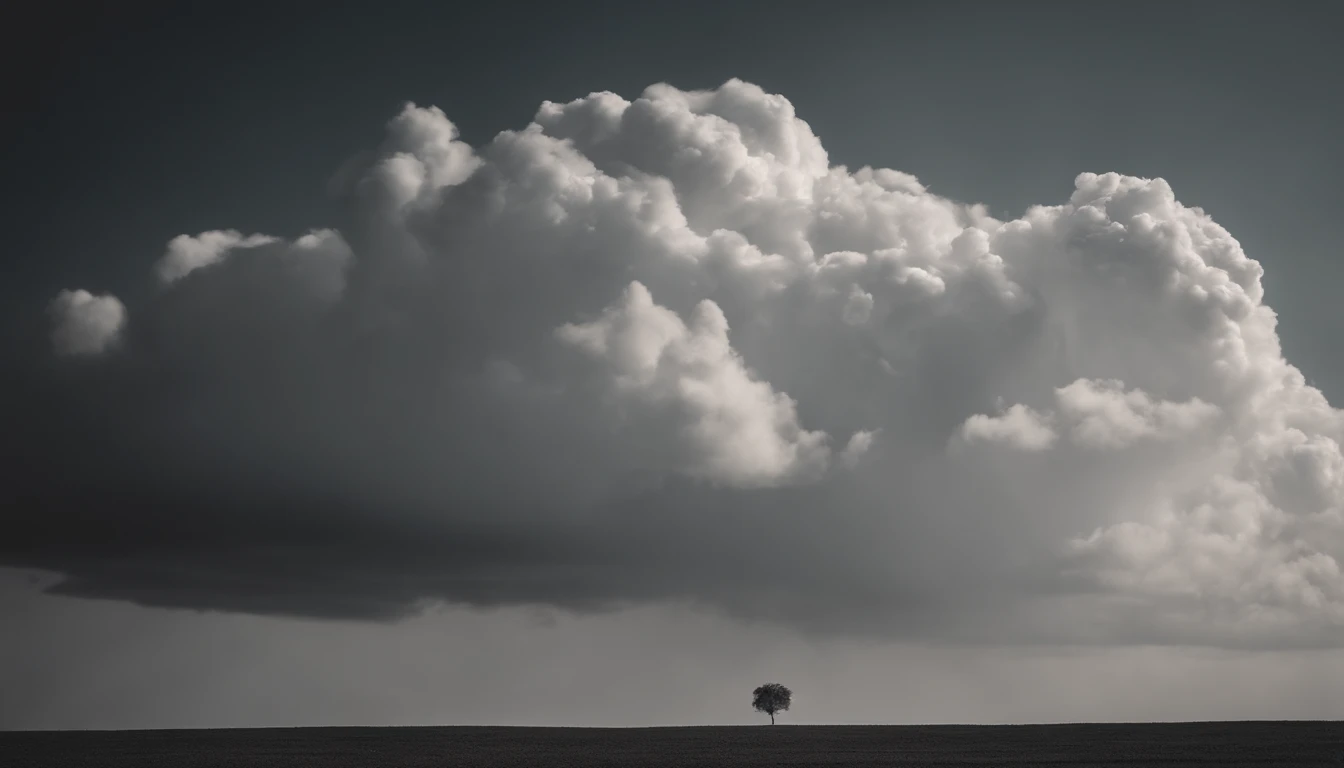 a minimalistic shot of a solitary cumulus nimbus cloud against a plain, monochromatic background, emphasizing its beauty and simplicity