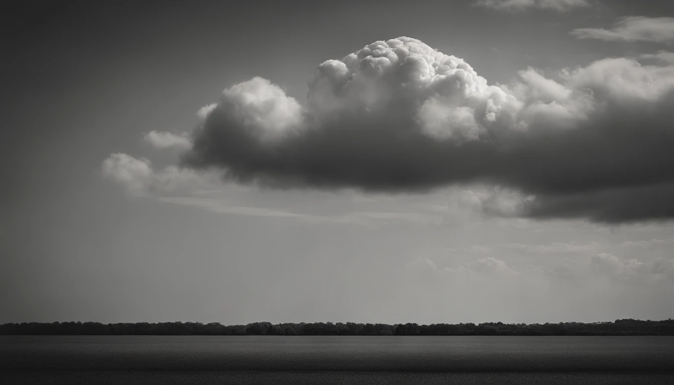 a minimalistic shot of a solitary cumulus nimbus cloud against a plain, monochromatic background, emphasizing its beauty and simplicity