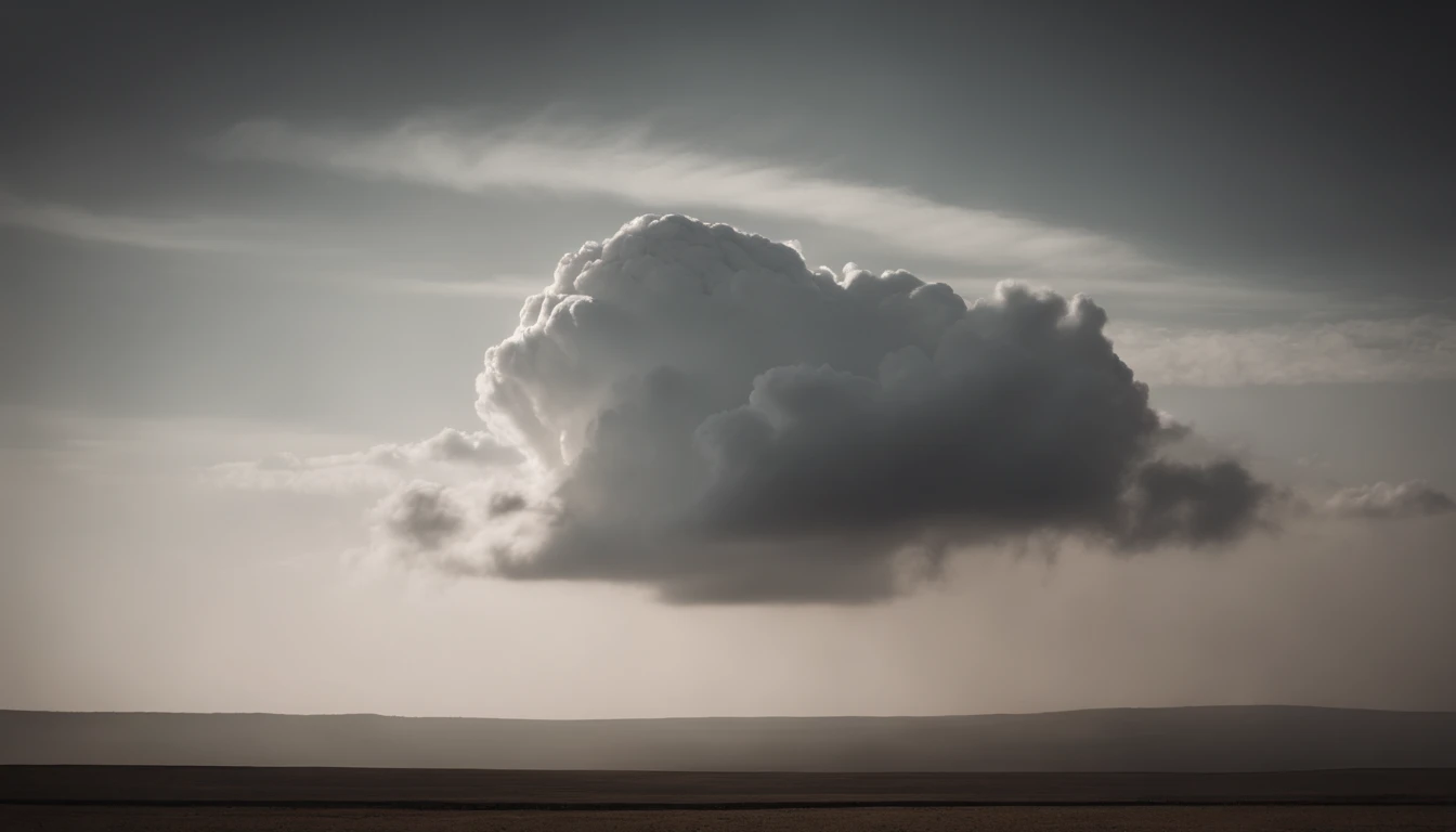 a minimalistic shot of a solitary cumulus nimbus cloud against a plain, monochromatic background, emphasizing its beauty and simplicity