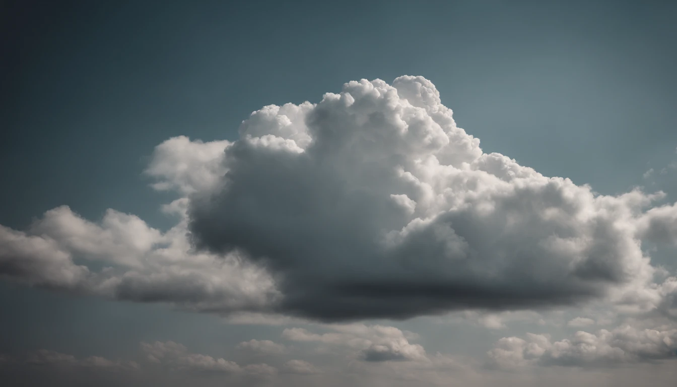 a minimalistic shot of a solitary cumulus nimbus cloud against a plain, monochromatic background, emphasizing its beauty and simplicity