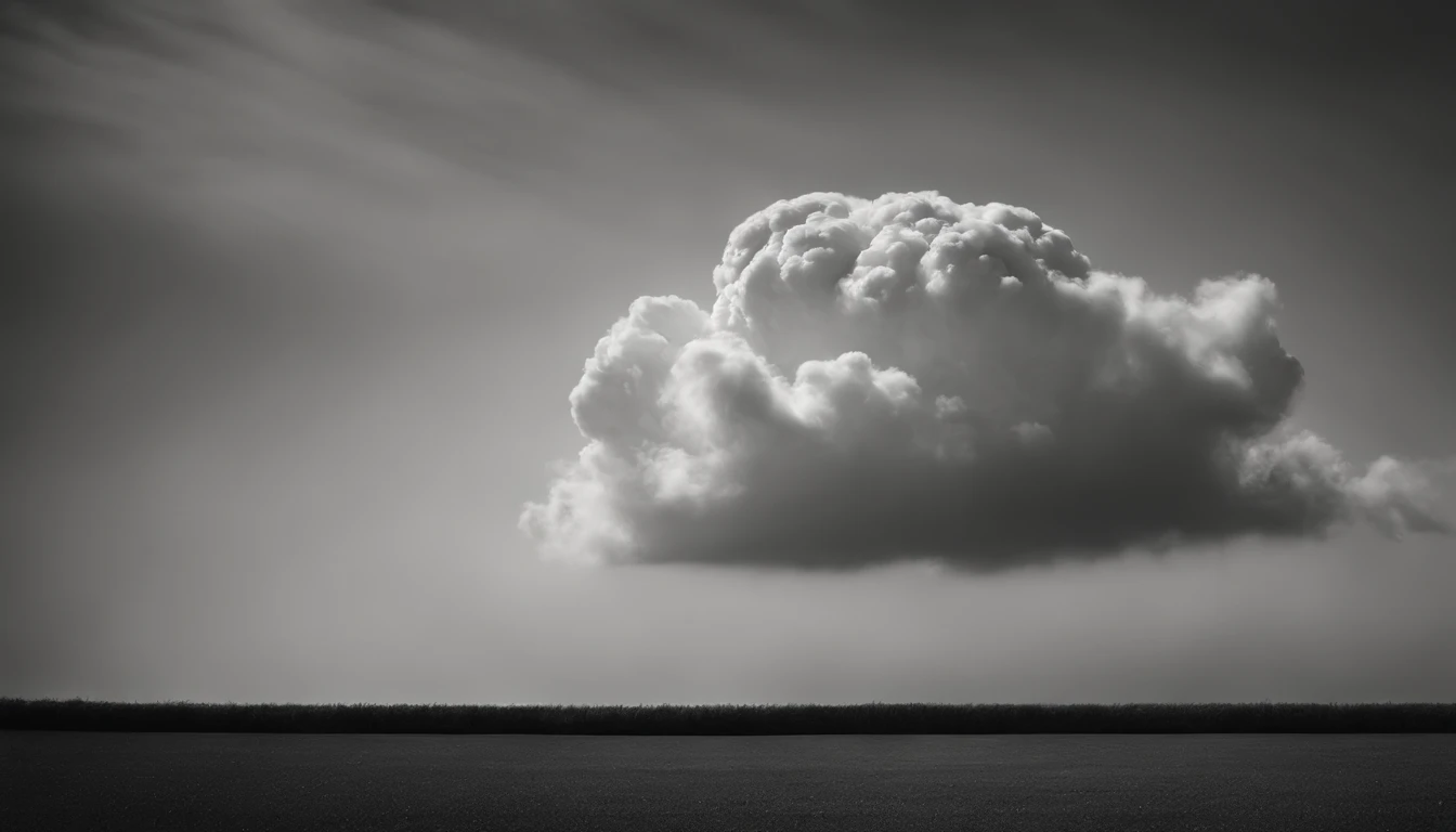 a minimalistic shot of a solitary cumulus nimbus cloud against a plain, monochromatic background, emphasizing its beauty and simplicity