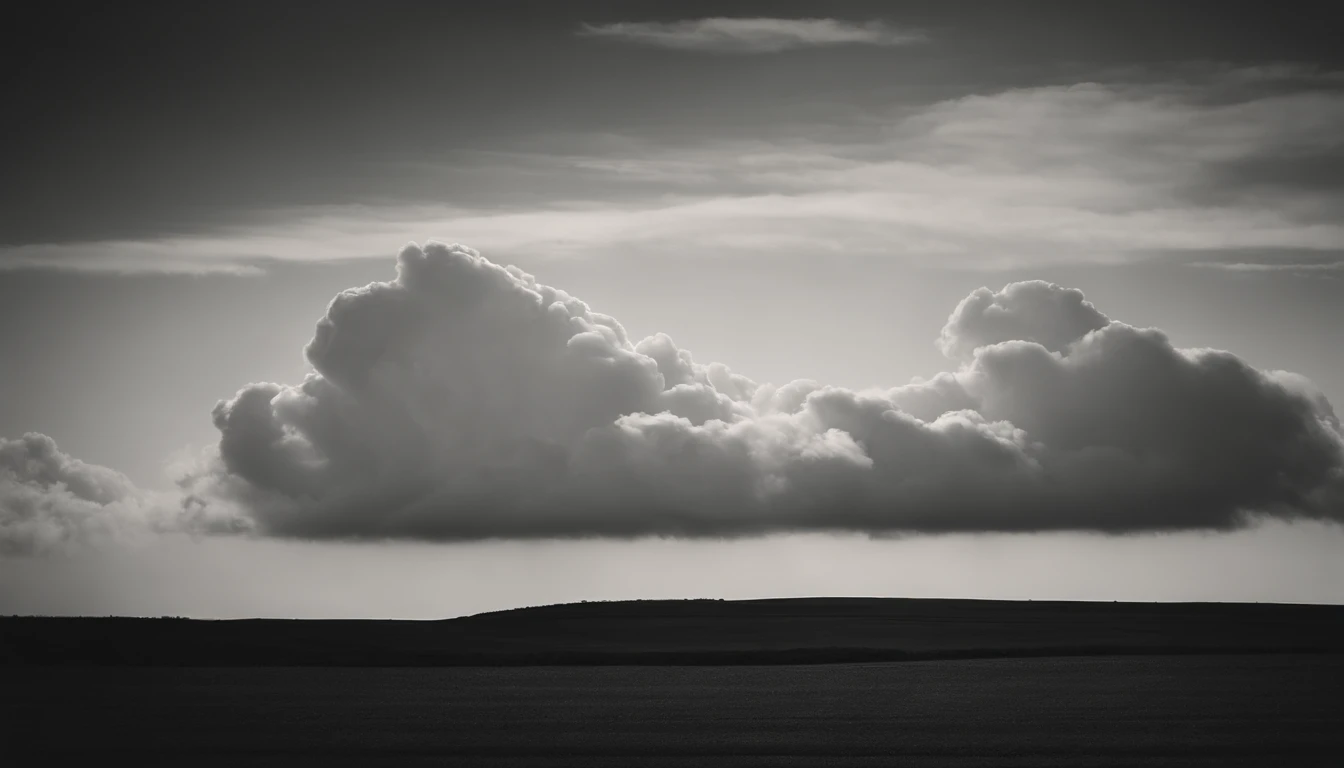 a minimalistic shot of a solitary cumulus nimbus cloud against a plain, monochromatic background, emphasizing its beauty and simplicity