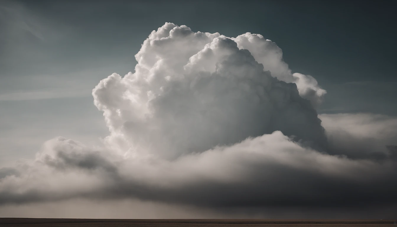 a minimalistic shot of a solitary cumulus nimbus cloud against a plain, monochromatic background, emphasizing its beauty and simplicity