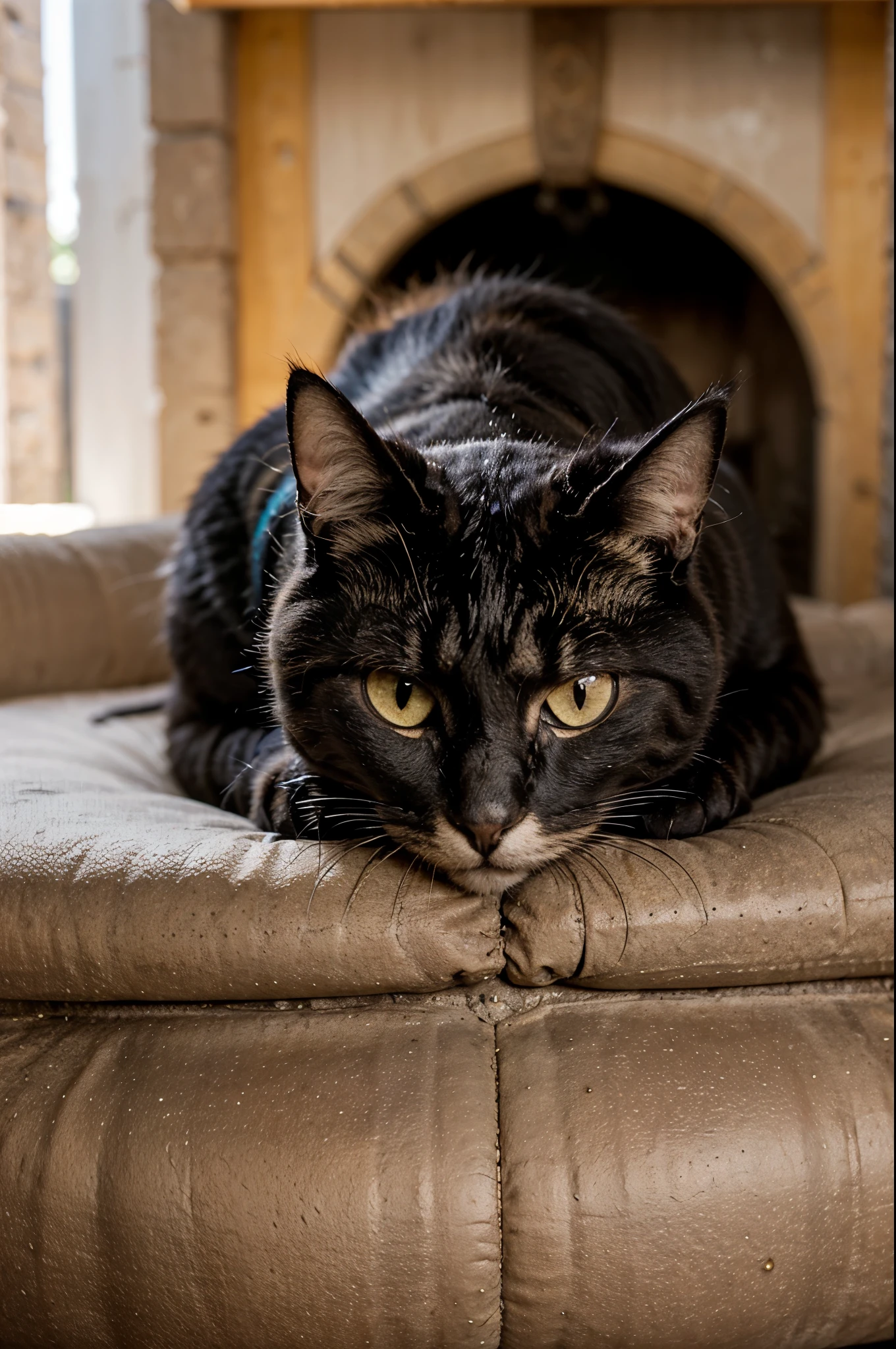 (Gato preto macabro),((olhos amarelos)),(castelo de 
