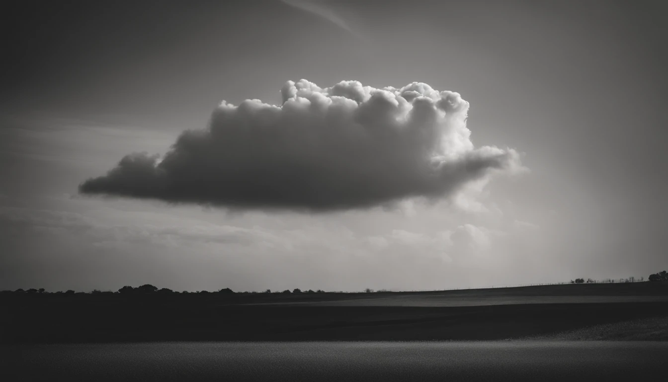 a minimalistic shot of a solitary cumulus nimbus cloud against a plain, monochromatic background, emphasizing its beauty and simplicity