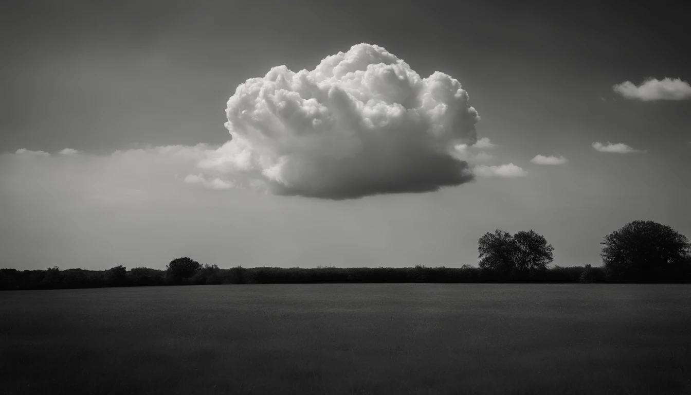 a minimalistic shot of a solitary cumulus nimbus cloud against a plain, monochromatic background, emphasizing its beauty and simplicity