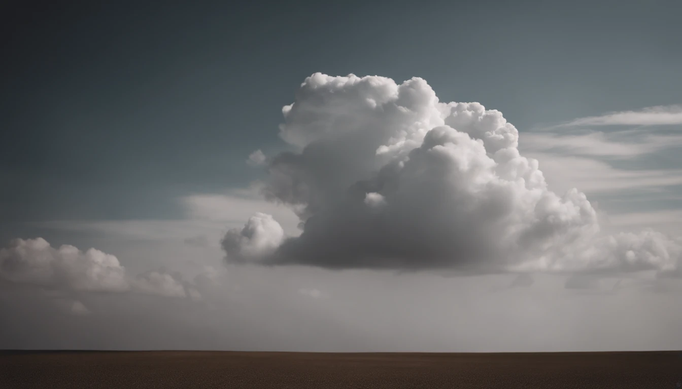 a minimalistic shot of a solitary cumulus nimbus cloud against a plain, monochromatic background, emphasizing its beauty and simplicity