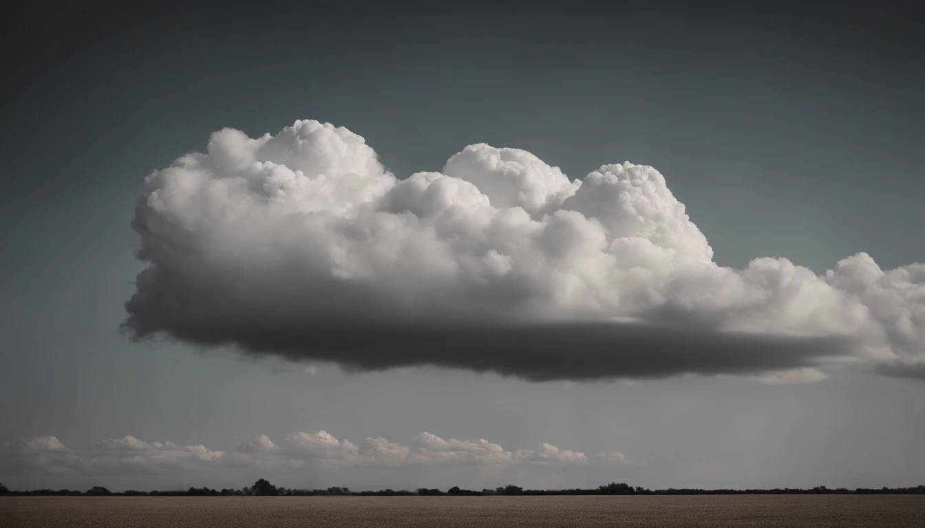a minimalistic shot of a solitary cumulus nimbus cloud against a plain, monochromatic background, emphasizing its beauty and simplicity