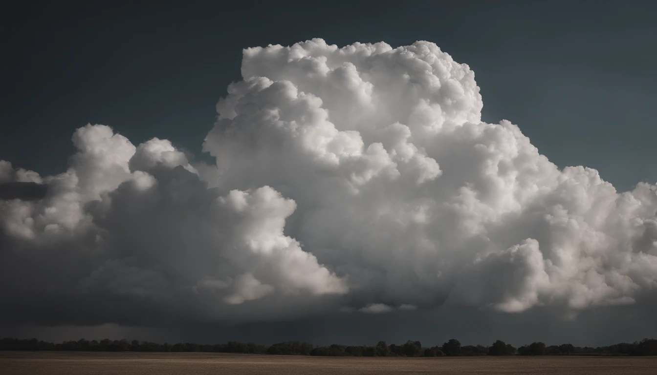 a minimalistic shot of a solitary cumulus nimbus cloud against a plain, monochromatic background, emphasizing its beauty and simplicity