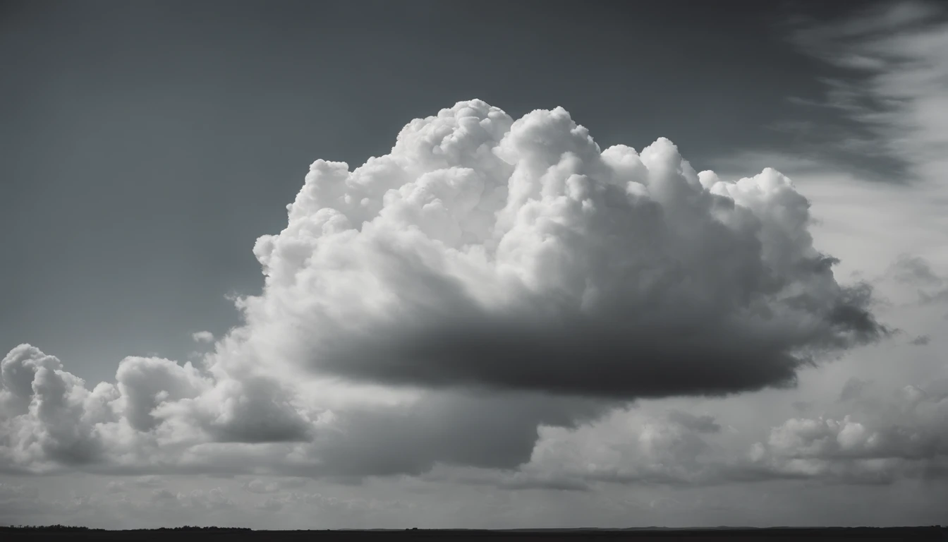 a minimalistic shot of a solitary cumulus nimbus cloud against a plain, monochromatic background, emphasizing its beauty and simplicity