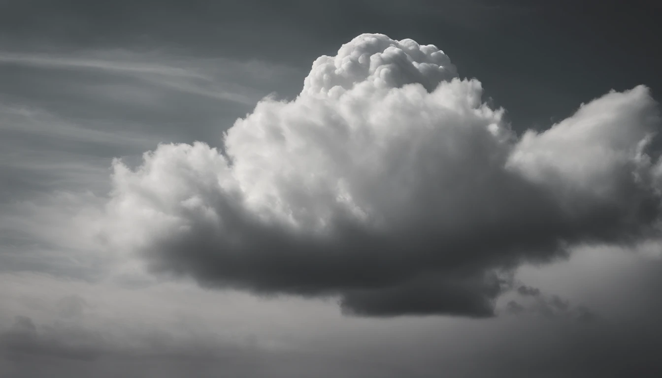 a minimalistic shot of a solitary cumulus nimbus cloud against a plain, monochromatic background, emphasizing its beauty and simplicity