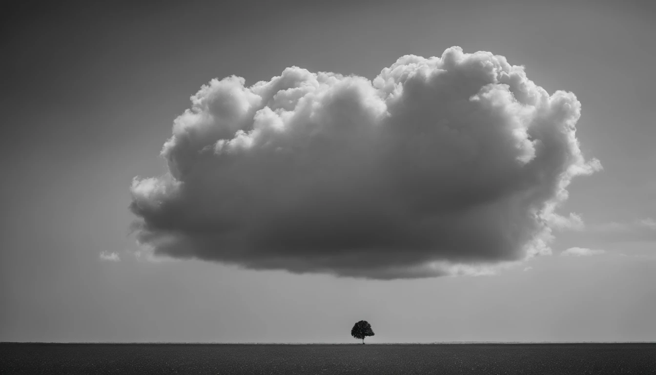 a minimalistic shot of a solitary cumulus nimbus cloud against a plain, monochromatic background, emphasizing its beauty and simplicity