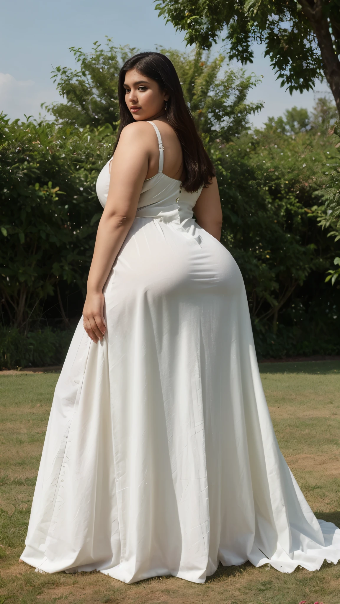Bbw Pakistani,white long dress, Plus size bbw big boobs,grass, (wide booty)