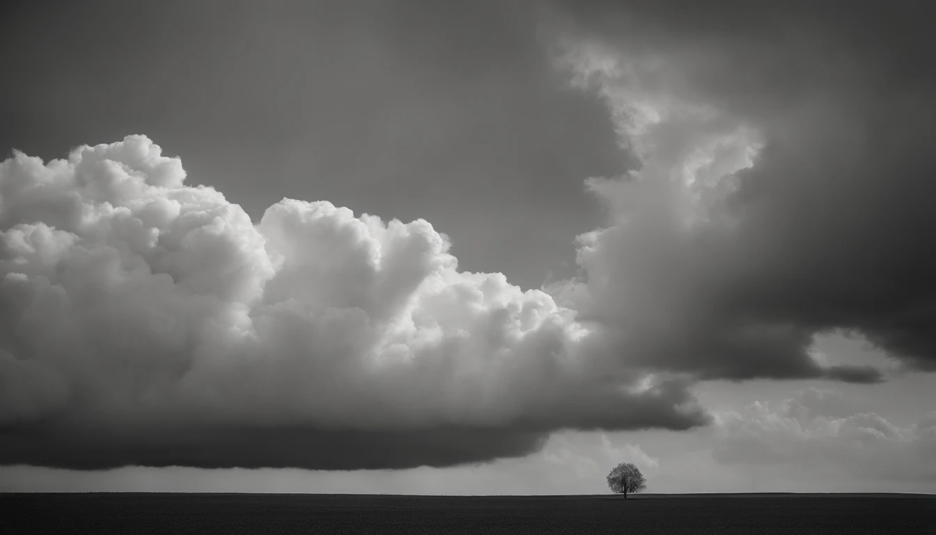 a minimalistic shot of a solitary cumulus nimbus cloud against a plain, monochromatic background, emphasizing its beauty and simplicity