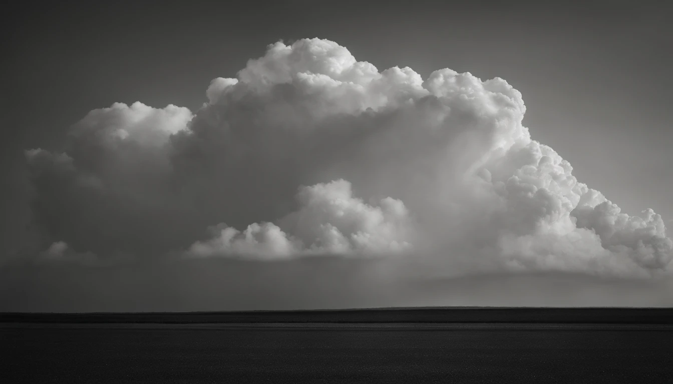 a minimalistic shot of a solitary cumulus nimbus cloud against a plain, monochromatic background, emphasizing its beauty and simplicity