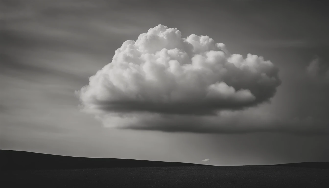 a minimalistic shot of a solitary cumulus nimbus cloud against a plain, monochromatic background, emphasizing its beauty and simplicity