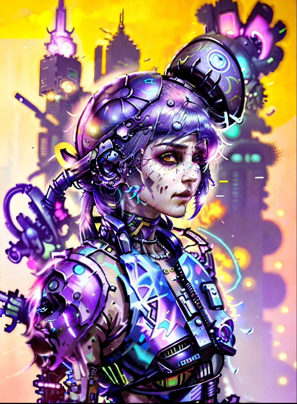 arafed woman wearing a helmet and a colorful top, cyberpunk flowerpunk, cyberpunk streetwear, wearing cyberpunk streetwear, hyper-realistic cyberpunk style, cyberpunk style , hyperrealistic, cyberpunk style color, spraypainted bodypaint graffiti, cyberpunk wearing, in cyberpunk style, graffiti inspired, the cyberpunk girl portrait, glitchpunk girl, has cyberpunk style, cyberpunk look, cyberpunk art style