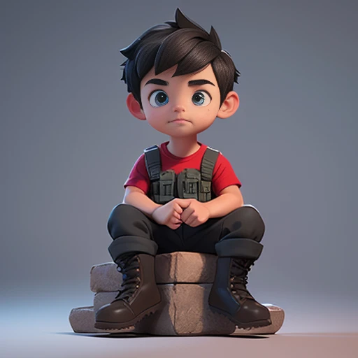 Create a 3D illustration of a
animated character sitting
casually upon a social event
"facebook" media logo
The character must use
tactical clothing, with a black ballistic vest and red t-shirt, black pants and soldier boots.
The background of the image
is a social media profile page
with the username "Instructor Mendes" and a profile
photo that matches.