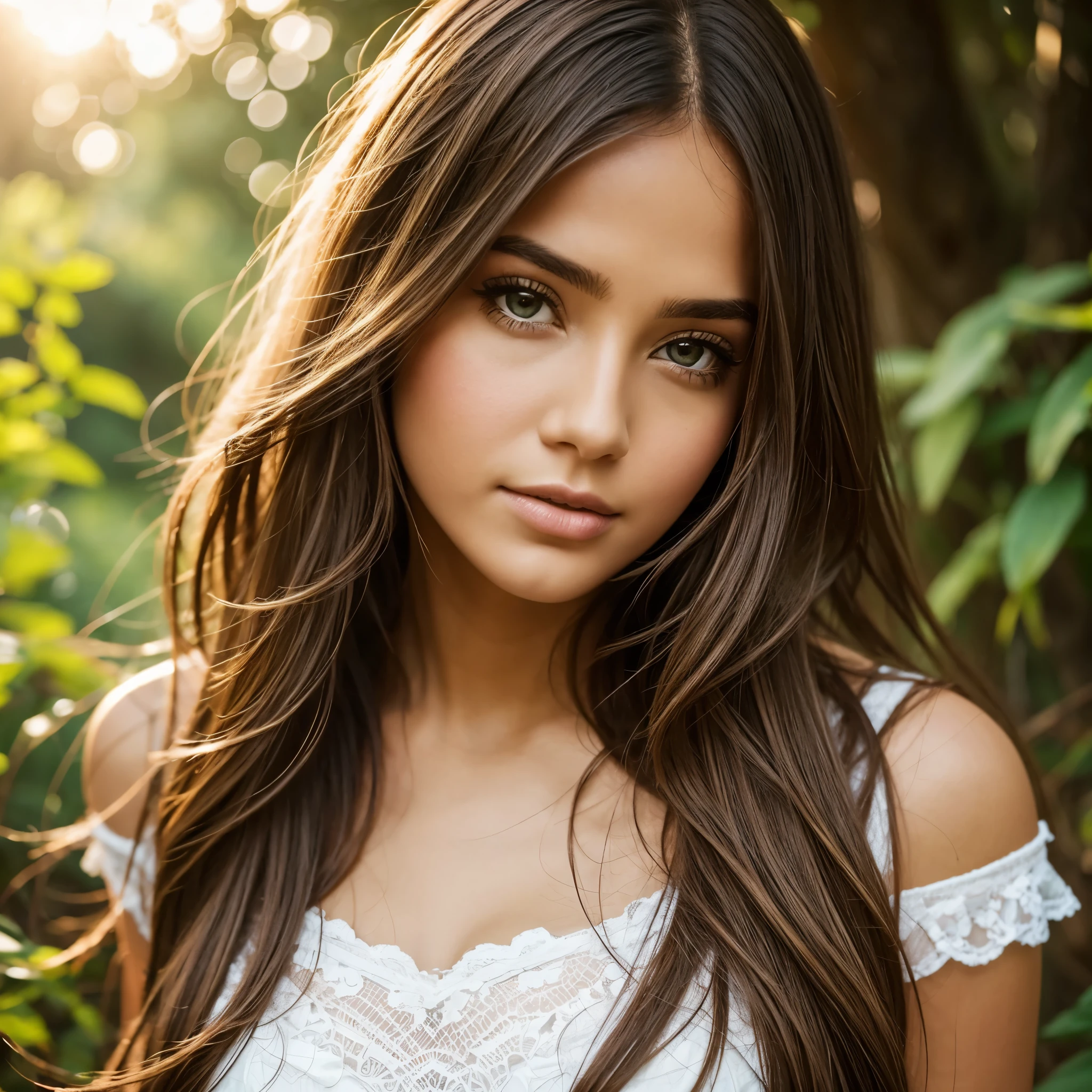(melhor qualidade,ultra-detalhado,fotorrealista),mulher jovem,olhos lindos,detailed lips,pensive expression,soft lighting,cores vibrantes,,long, flowing hair,roupa estilosa,fundo do jardim,flores coloridas,natural sunlight,atmosfera serena