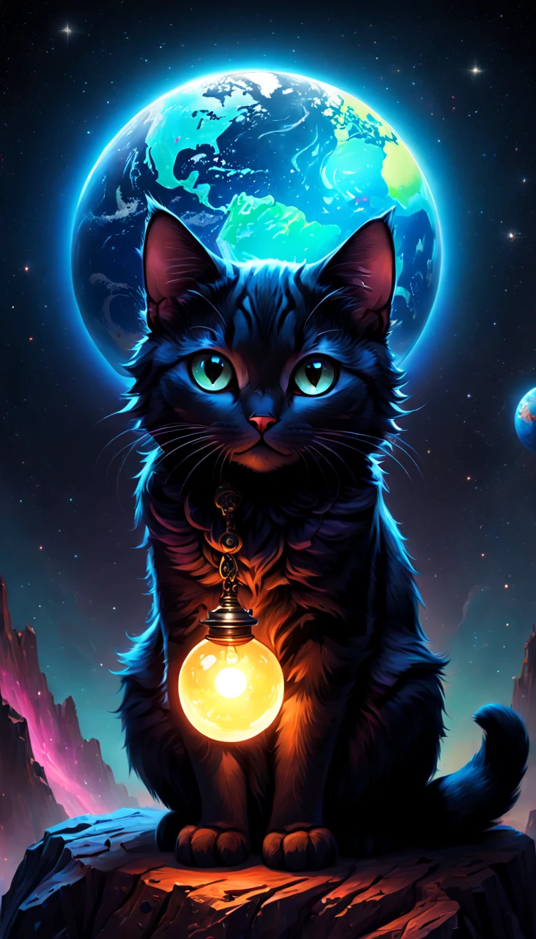 (philcat) holding a (blue) Earth in its paws, (Cat Planet), (space cat), (dark cat), (cat from the void), (cat in space), Devour a planet, (A world dominated by animals), Nekoji#39;s world, with earth, (god of cats), hold on to the earth, hold a planet, (cathartic), with earth in the background.
(Best quality at best, 4K, 8K, A high resolution, tmasterpiece:1.2), ultra - detailed, (actual, force, Photo-pressing:1.37), HighDynamicRange, (vivd colour), (Focus sharp), (physically-based renderingt), (Ultra-fine painting), (professional), (bokeh), (Studio lighting).
(illustratio), (oil painted), (3Drenderingof), (photography of), (Concept artist), (sportrait), (The landscape), (sci-fy), (terror), (This cartoon).
(Colorful, A vibrant), (Dark, moodiness), (Ethereal), (The warm, glowing), (The soft, pastels), (dream-like).
(iintricate, dramatics) lamplight, dramatic shadow.