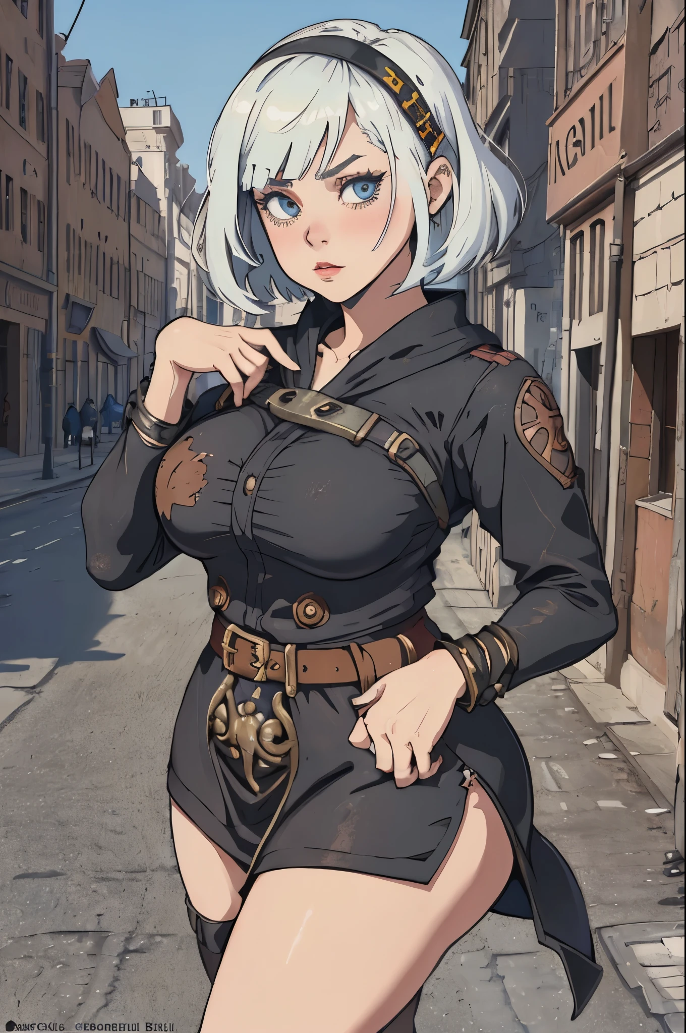 1 beautiful female, heavy metal , bobcut
fututristic, city street
enki bilal
realistic,