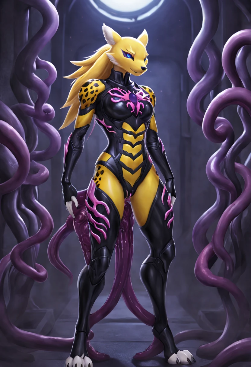 renamon，fused bodies，fullbodysuit，asuka suit，vaginal，femele，full body concept，symbiote，dick tentacle armor，Zodiac Girl，connected to the machine，evil suit，gynoid，Sexaroid，tentaclesfused bodies，leopardvenom