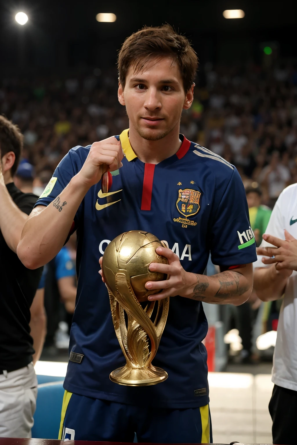 messi lifting world cup trophy