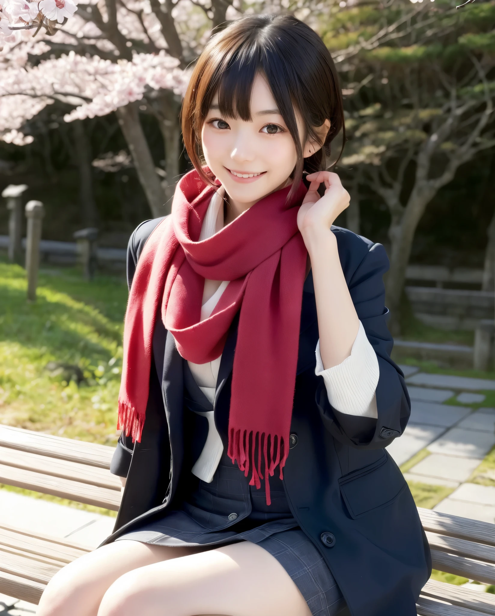 Arafed asian woman sitting on a bench in a park - SeaArt AI