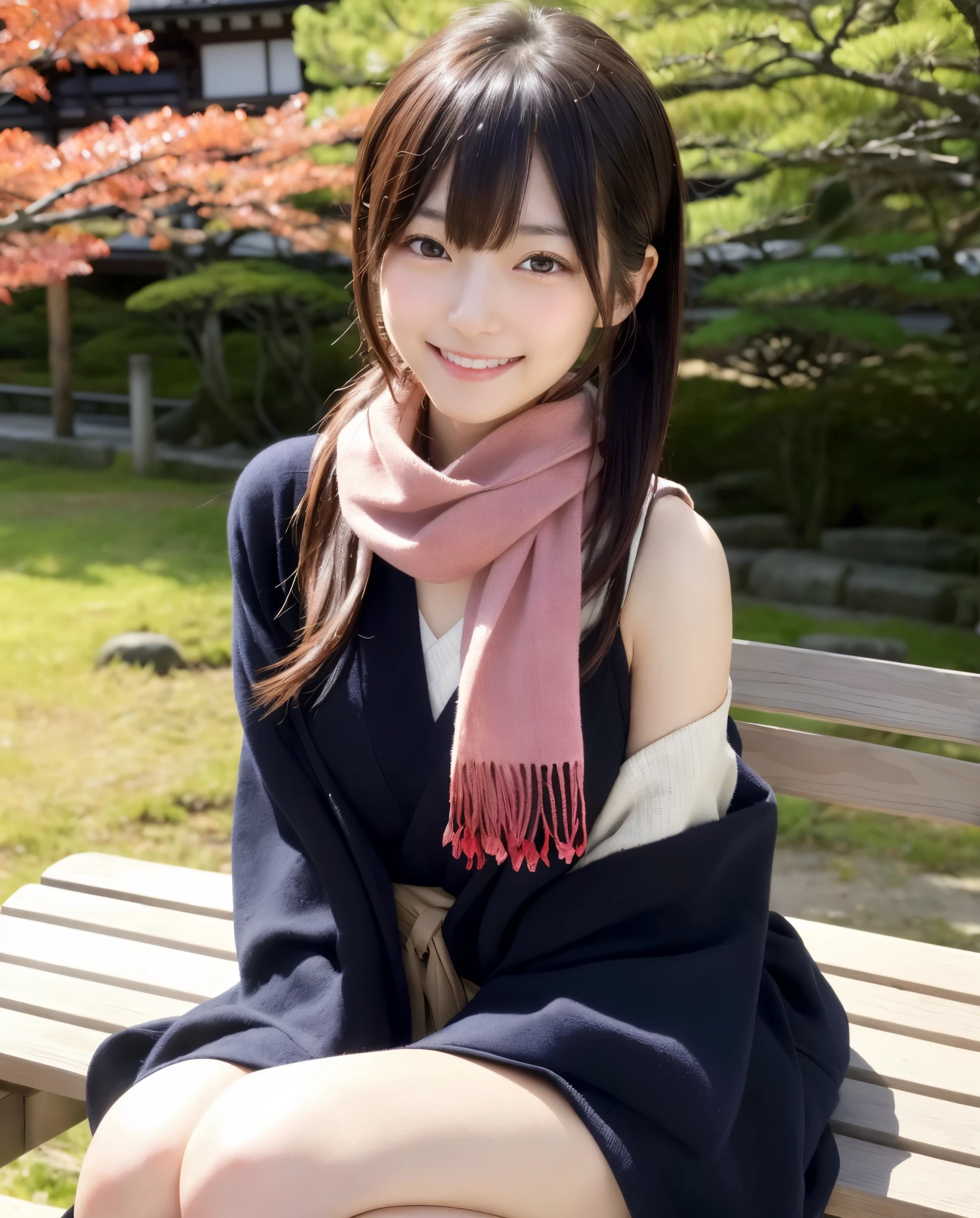 anatomically correct,Masterpiece of,High image quality,((Japan hair)),((natural smile)),((hair is blowing in the wind)),super detail、High quality textures、intricate details、detailed、非常detailedなCG、High quality shadows、Detail beautiful delicate face、Detail beautiful delicate eyes、Depth of the bounds written、Ray tracing,1 girl, japanese girl, cute type, slender,Japanese woman wearing a scarf sitting on a park bench, Dress like a college girl on holidays、japanese girl, Japan Women Fashion Models, Beautiful young Japan woman, gorgeous young japanese woman, beautiful japanese woman, japanese girl, real life anime girl, Beautiful japanese girl, japanese model, 美しいjapanese girlの顔, young asian girl