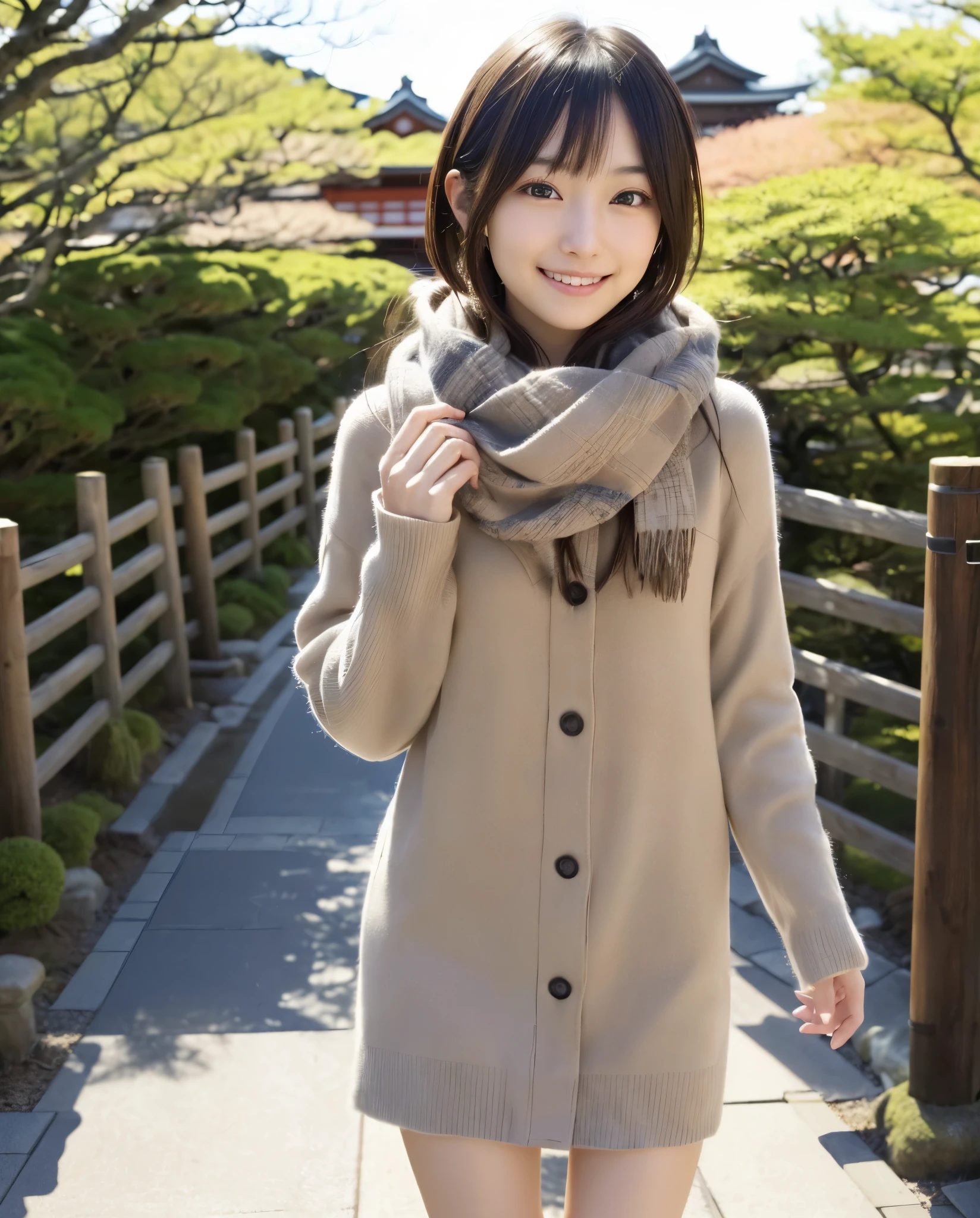 anatomically correct,Masterpiece of,High image quality,((Japan hair)),((natural smile)),((hair is blowing in the wind)),super detail、High quality textures、intricate details、detailed、非常detailedなCG、High quality shadows、Detail beautiful delicate face、Detail beautiful delicate eyes、Depth of the bounds written、Ray tracing,1 girl, japanese girl, cute type, slender,Woman in a scarf, Dress like a college girl、japanese girl, Japan Women Fashion Models, Beautiful young Japan woman, gorgeous young japanese woman, beautiful japanese woman, japanese girl, real life anime girl, Beautiful japanese girl, japanese model, 美しいjapanese girlの顔, young asian girl